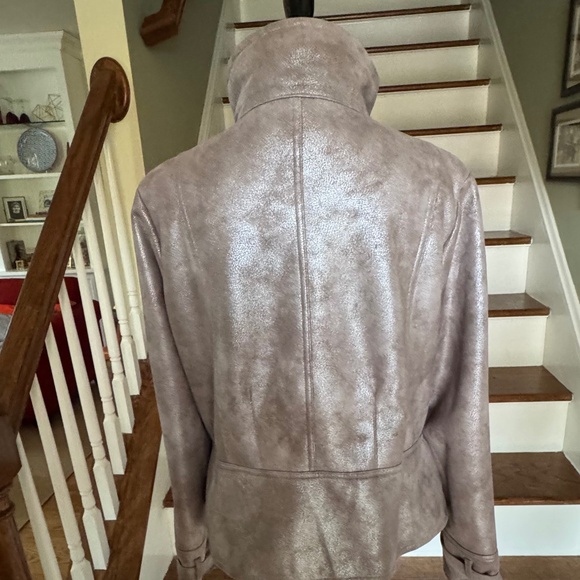 Via Spiga Metallic Moto Vegan Fur-lined Jacket Sz L - Picture 2 of 9